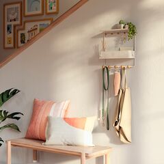 Полка настенная с крючками для аксессуаров Estique, белая/натуральное дерево, Umbra, изображение 5