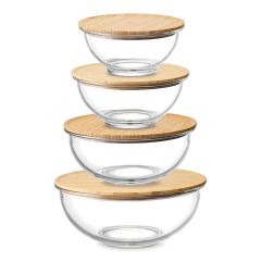 Набор из 4-х стеклянных мисок Eco Store с крышками из бамбука, Smart Solutions