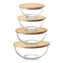 Набор из 4-х стеклянных мисок Eco Store с крышками из бамбука, Smart Solutions