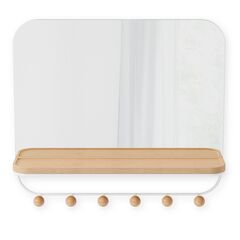 Зеркало с крючками для аксессуаров Estique, 46х41 см, белое/натуральное дерево, UMBRA, изображение 2