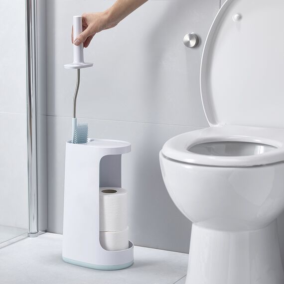 Ёршик для унитаза с большим отсеком для хранения Flex Plus бело-голубой, Joseph Joseph, изображение 2