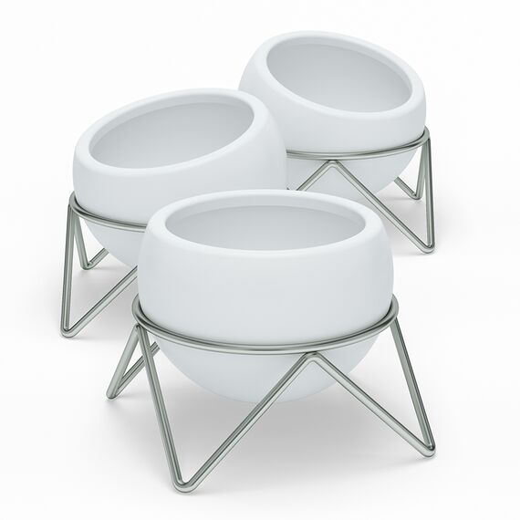 Набор из 3 горшков для растений на подставке Potsy белый-никель, Umbra