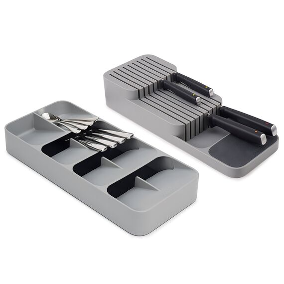 Набор из органайзера для столовых приборов DrawerStore Large и органайзера для ножей DrawerStore, серый, Joseph Joseph