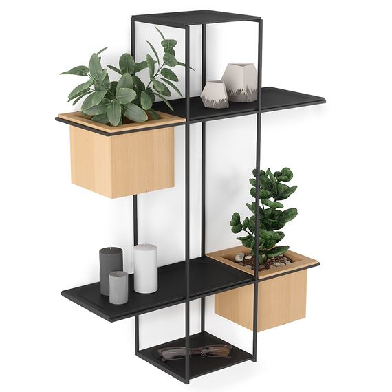 Полка-органайзер с 2 кашпо Cubist Multi черная, Umbra, изображение 3