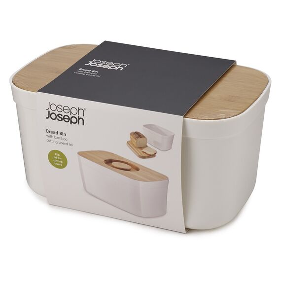 Хлебница пластиковая с разделочной доской из бамбука белая, Joseph Joseph, изображение 4