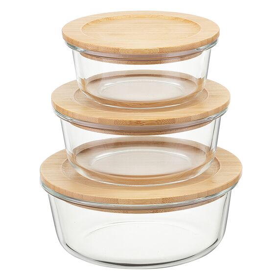 Набор стеклянных круглых контейнеров с бамбуковыми крышками, 3 шт., Smart Solutions