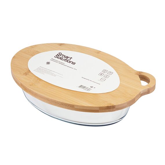Форма для выпечки стеклянная с бамбуковой крышкой-подносом, 1,6 л, Smart Solutions, изображение 4