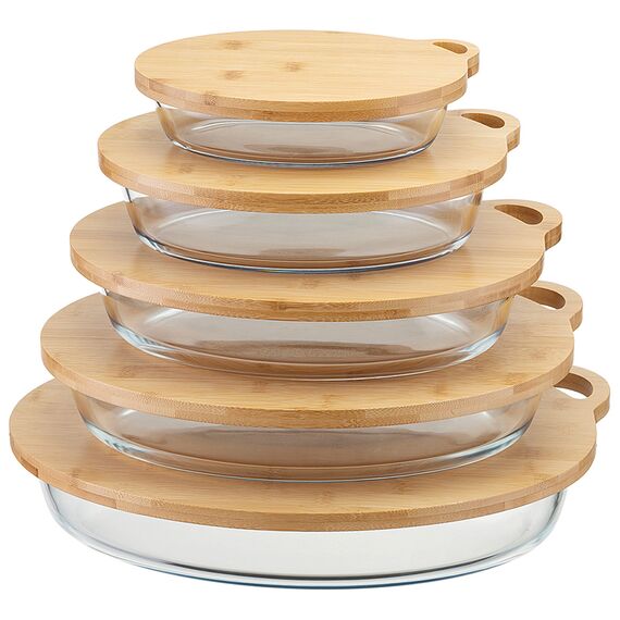 Форма для выпечки стеклянная с бамбуковой крышкой-подносом, 3,2 л, Smart Solutions, изображение 6