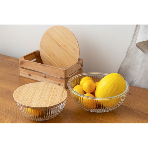 Чаша стеклянная с бамбуковой крышкой, 2 л, Smart Solutions, изображение 3