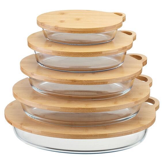 Форма для выпечки стеклянная с бамбуковой крышкой-подносом, 2,4 л, Smart Solutions, изображение 6