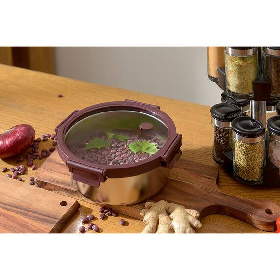 Ланч-бокс стальной со стеклянной крышкой, 1,5 л, сливовый, Smart Solutions, изображение 2