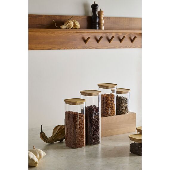 Банка для хранения квадратная Glass Bamboo, 1,4 л, Smart Solutions, изображение 3