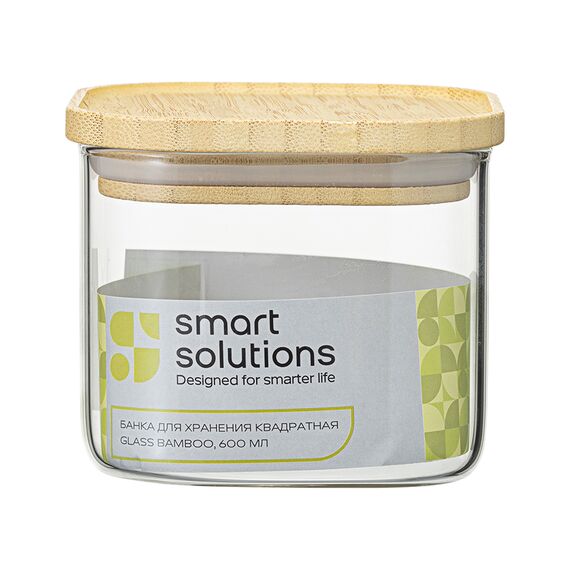 Банка для хранения квадратная Glass Bamboo, 600 мл, Smart Solutions, изображение 8