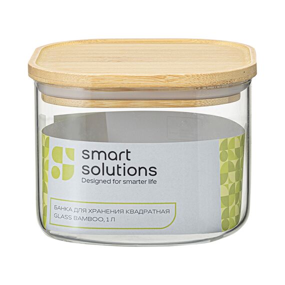 Банка для хранения квадратная Glass Bamboo,1 л, Smart Solutions, изображение 9