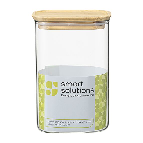 Банка для хранения прямоугольная Glass Bamboo, 1,3 л, Smart Solutions, изображение 10