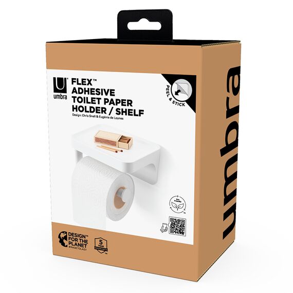 Держатель для туалетной бумаги с полкой Flex Adhesive, белый, UMBRA, изображение 11