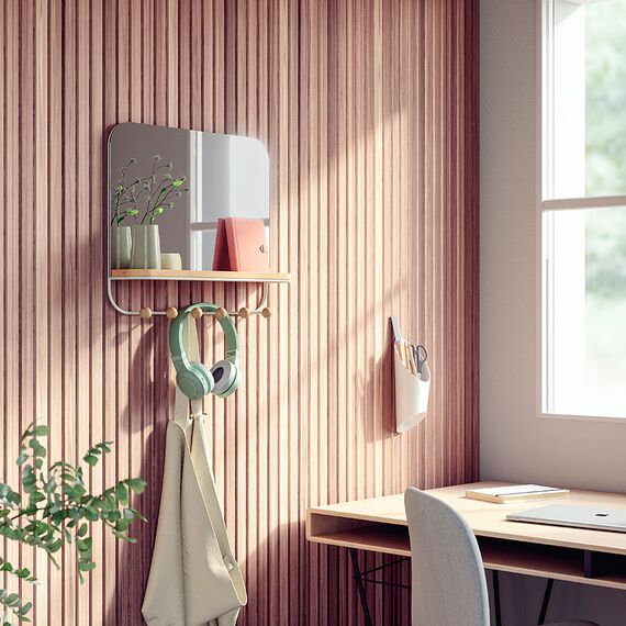 Зеркало с крючками для аксессуаров Estique, 46х41 см, белое/натуральное дерево, UMBRA, изображение 5