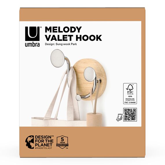 Вешалка настенная Melody, 2 крючка, натуральное дерево/никель, UMBRA, изображение 14