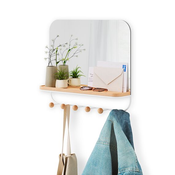Зеркало с крючками для аксессуаров Estique, 46х41 см, белое/натуральное дерево, UMBRA, изображение 9