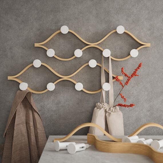 Вешалка настенная Montage, 6 крючков, натуральное дерево/белая, UMBRA, изображение 4