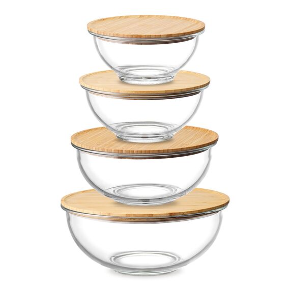 Набор из 4-х стеклянных мисок Eco Store с крышками из бамбука, Smart Solutions