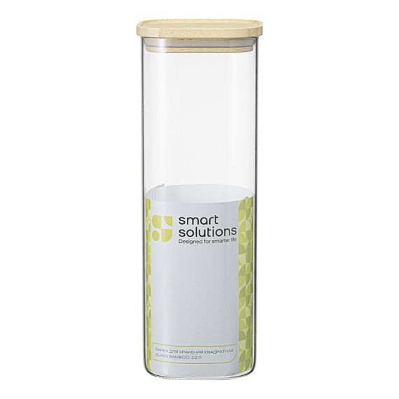 Банка для хранения квадратная Glass Bamboo, 2,2 л, Smart Solutions, изображение 10