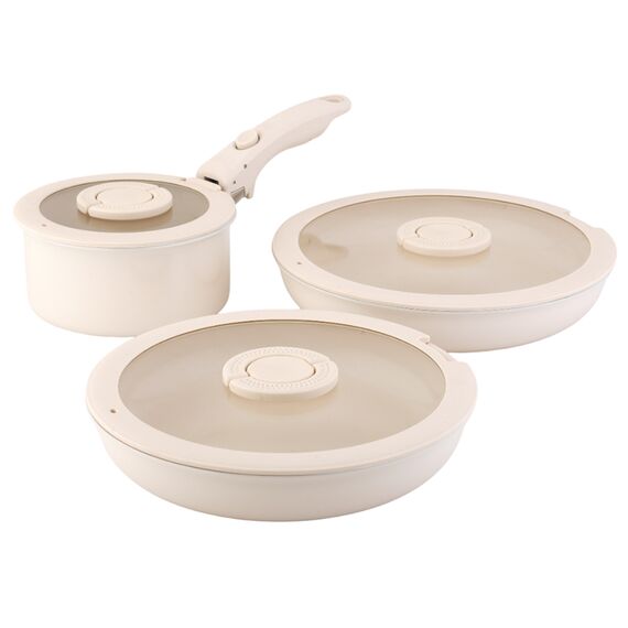 Набор посуды для приготовления со съемной ручкой Smart Ceramic, 7 предметов, цвета топленого молока, Smart Solutions, изображение 20