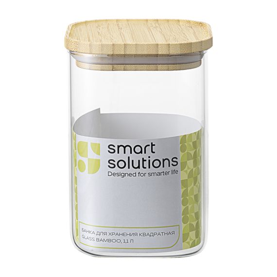 Банка для хранения квадратная Glass Bamboo, 1,1 л, Smart Solutions, изображение 7