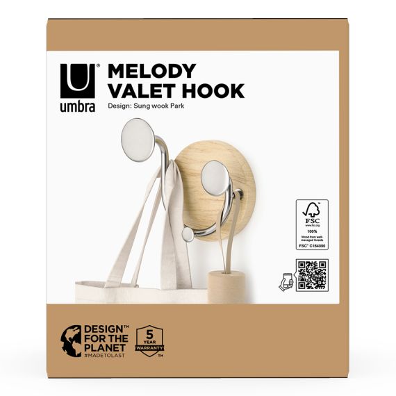 Вешалка настенная Melody, 2 крючка, натуральное дерево/никель, UMBRA, изображение 14