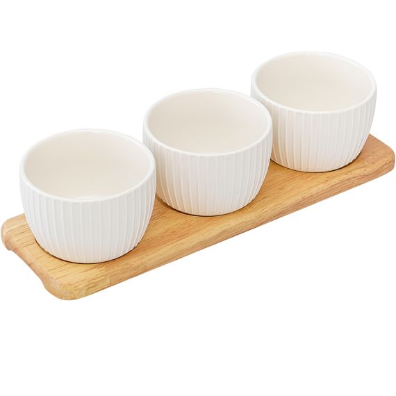 Набор из 3 чаш на бамбуковой подставке Soft Ripples, Dual Glazing, 8 см, Liberty Jones, изображение 6