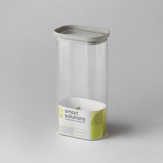 Банка для хранения прямоугольная Vacuum Glass, 1,75 л, светло-серая, Smart Solutions, изображение 3