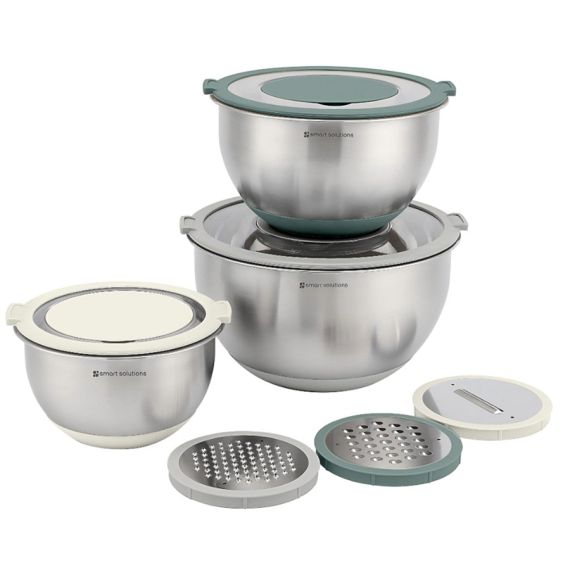 Набор стальных мисок Balance с крышками и терками, 1,5 л/3 л/ 5 л, Smart Solutions