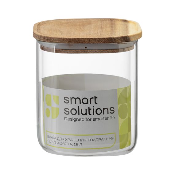 Банка для хранения квадратная Glass Acacia, 1,5 л, Smart Solutions, изображение 8