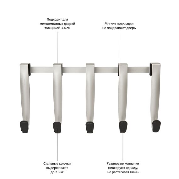 Вешалка надверная Schnook 5 крючков черная-никель, Umbra, изображение 7